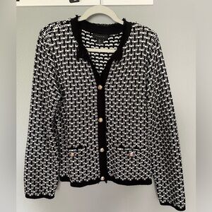 Tahari Black and White Patterned Cardigan
